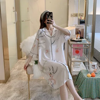 Pamuk İpek Gecelik kadın Yaz Kısa kollu İnce Kore versiyonu Büyük boy Gömlek İle Giyilebilir Hırka