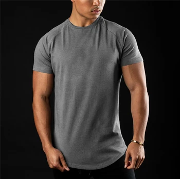 Pamuk Spor Katı Egzersiz Tee gömlek Spor Erkekler Nefes Spor kısa kollu tişört Yaz Moda Marka O-Boyun Slim Fit Tshirt