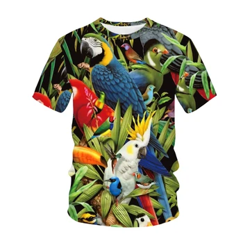 Papağan 3d T-Shirt Kadın Erkek Moda Doğa Baskılı Büyük Boy T Shirt Erkek Kız Kuş Desen Tees Tops Sokak Harajuku Giyim