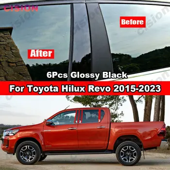 Parlak Siyah Pencere Kapı Sütun B C Pillar Post Kapak Trim Toyota Hilux Revo-2023 İçin Karbon Fiber Ayna Etkisi PC Sticker