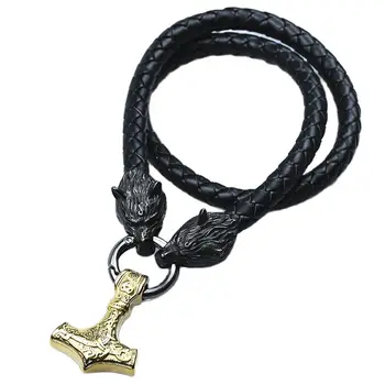 Paslanmaz Çelik Siyah Rune Kurt Başkanı Zinciri thor'un Hammer Mjolnir Çapa Kolye Viking Muska Kolye Erkek Takı