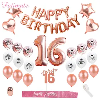 Patımate Mutlu Doğum Günü Partisi Dekorları Çocuklar Yetişkin 16th Doğum Günü Balonlar Tatlı 16 Parti Dekorları 16 Doğum Günü Partisi Iyilik Festivali