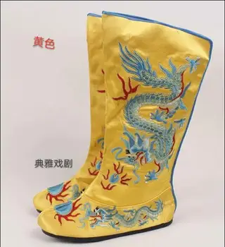 Pekin Operası Ayakkabı Erkekler İşlemeli Çin Ejderha Antik Kostüm Çizmeler KRAL Performans Bahar