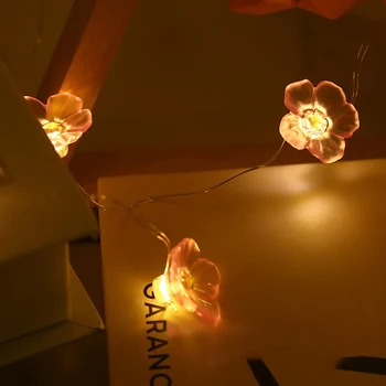 Pembe kiraz çiçeği LED bakır tel lamba dize İşıklar noel tatili dekorasyon Garland Sakura asılı ışık dize