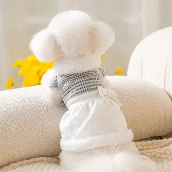 Pet Sıcak Prenses Elbise Sonbahar Kış Orta Küçük Köpek Giysileri Yün Etek Chihuahua Yavru Köpek Ekose Ceket Chihuahua Yorkshire