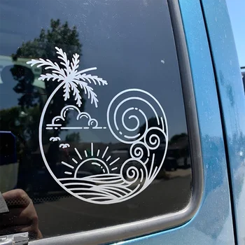 Plaj Günbatımı Tasarım Araba Sticker Arka Pencere Kapı Tampon Açık Su Geçirmez Vinil Çıkartması Oto Aksesuarları Dekorları Oto Çıkartmaları