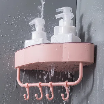Plastik Duvara Monte köşe raf Punch - ücretsiz Üçgen Depolama Rafı Kanca İle duş şampuanı Jel Depolama Raf Banyo Aksesuarı