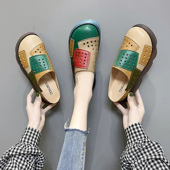 Platform ayakkabılar Terlik Kadın PU Deri Takozlar Retro Terlik Sandalet Yaz Kadın Sünger Kek Kalın Alt Yarım Terlik