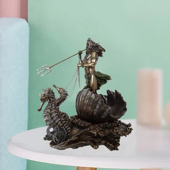 Poseidon Yunan Deniz Tanrısı Heykeli Reçine Sanat Neptün Denizatı Heykelcik Ev Oturma Odası Ofis Masaüstü Dekor Sanat El Sanatları