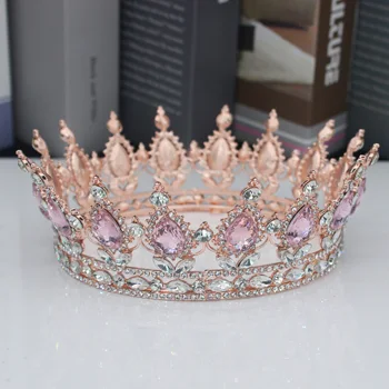 Prenses Kraliçe Gelin Tiaras ve Taçlar Kadınlar Gül Altın Renk Kristal Başlığı Diadem Gelin Düğün Saç Takı Aksesuarları