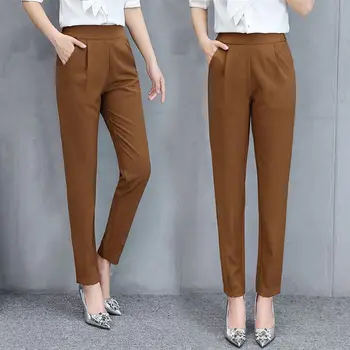 Profesyonel Ofis Bayan Katı Tüm Maç harem pantolon İlkbahar Yaz Cepler Yüksek Bel Streetwear Casual Kadın düz Pantolon