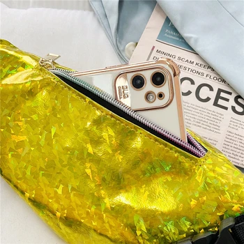 Pullu Bel Çantası Holografik Lazer Cam Shard fanny paketi PU Çapraz Vücut Cep Kapatma bozuk para cüzdanı Kadınlar Kız Bum Kemer Göğüs Çantası