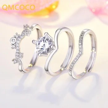 QMCOCO Yaratıcılık Kişilik Gümüş Renk Bir Stil Üç Aşınma Ayarlanabilir Yüzük Kadınlar İçin Kız Parti Güzel Takı Aksesuarları