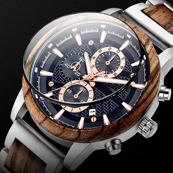 Relogio Masculino Altın lüks erkek saatleri Metal Ahşap Chronograph Kol Saati Kuvars Timepiece Özel Çelik Arama noel hediyesi