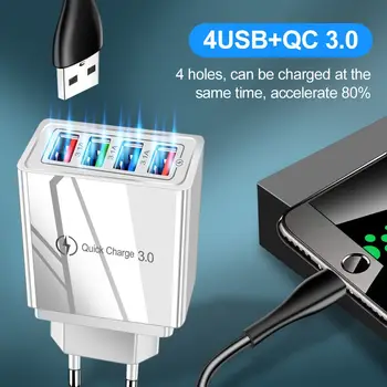 Renkli 4 Portlu USB şarj aleti 3A Çok Portlu Hızlı Şarj QC3. 0 Seyahat Taşınabilir AB / ABD Plug Cep Telefonu Şarj Cihazı Çok Portlu Şarj