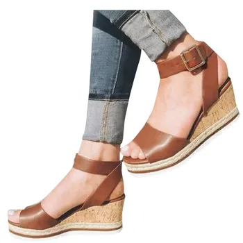 Retro Bayan Moda Burnu açık Ayak Bileği Platformu Takozlar Ayakkabı Bayanlar Roma Sandalet Buty Damskie Takozlar Ayakkabı Mujer 2020