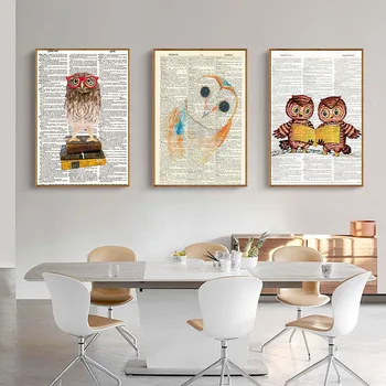 Retro sanat komik baykuş gözlüklü tuval resimleri çizimler kitaplar duvar sanat posterleri oturma odası ev dekorasyon duvar resimleri