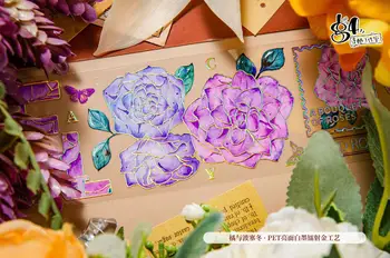 Retro Turuncu Gül Kelebek Parlak Kristal Washi evcil hayvan bandı Kart Yapımı için DIY Scrapbooking Planı Dekoratif Sticker