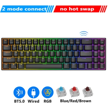 RGB kahverengi mavi kırmızı 71 Tuşları RK71 Bluetooth Kablosuz Mekanik klavye 65 % düzeni oyun klavyesi