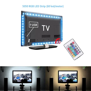 RGB LED şerit 5050 TV USB esnek bant ışık Luces DC5V çok renkli değiştirilebilir arka plan lambası oturma odası için
