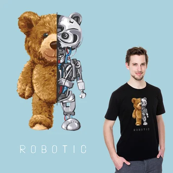 Robotik ayı ısıya duyarlı yamalar ısı transferi PVC yama vinil yapışkan için giysi giyim için yamalar DIY T-shirt