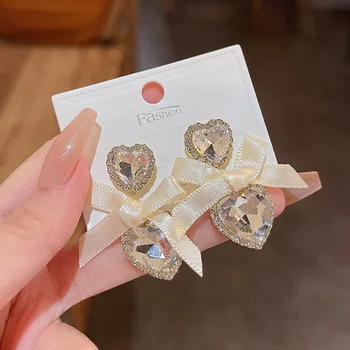 Romantik Büyük Temizle Kalp Kristaller Bırak Dangles Küpe Kadınlar için Gelin Düğün Parti Parlak CZ Küpe