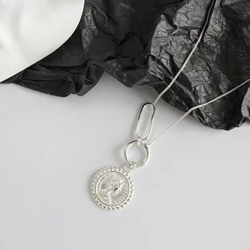 S925 Ayar Gümüş Güzel Kolye Retro Basit Elizabeth Sikke Kolye Moda Ayarlanabilir Kolye Zinciri Kadın kadın mücevheratı