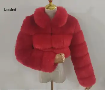 Sahte Tilki Kürk Ceketler Yaka Kadın Şort Kış Sıcak Kalın Kürk Ceket Hakiki PU Tüm Deri Mont Kadın Moda