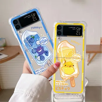Samsung kılıfı Galaxy Z Flip 3 4 5G Coque Z Flip3 Temizle sert telefon kılıfı Darbeye Dayanıklı Arka Lüks Telefon Capas Pokemon Dondurma Pikachu