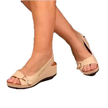 Sandalias Mujer 2021 Kadın Kama Topuklu Ayakkabı Kadın Yaz Rahat Sandalet Slip-on Düz Sandalet Platformu Sandalias Fr5