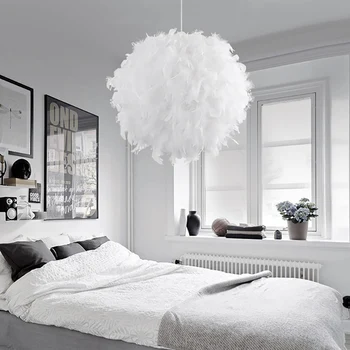SANDYHA LED beyaz yuvarlak tüy topu avize yatak odası oturma odası dekoratif tavan lambası pembe kırmızı sıcak kolye asılı ışık