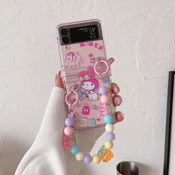 Sanrio Benim Melodi çizgi film bebeği Bilezik Telefon samsung kılıfı Galaxy Z Flip 3 4 5G ZFlip3 ZFlip4 Flip3 Flip4 Darbeye Dayanıklı Kapak