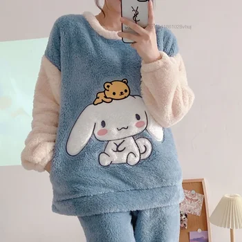 Sanrio Cinnamoroll Benim Melodi Pijama Setleri Y2k Disney Lotso Kawaii Ev Giysileri Kadın Sonbahar Kış Kalın Mercan Kadife Pijama