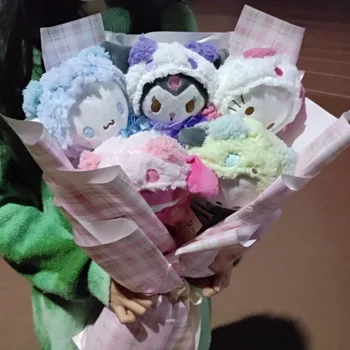 Sanrio Hello Kitty Buket Dolması Hayvanlar Kuromi Benim Melody Cinnamoroll Yumuşak peluş oyuncak Kız Çocuk Romantik Hediye Peluş Buket