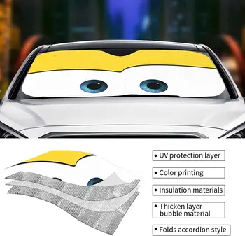 Sarı Karikatür Gözler Araba Güneş Gölge Ön Cam için, Güneş Gölge Aksesuarları Katlanabilir, Güneş Gölge araç ön camı Blok Uv