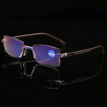 Seemfly çerçevesiz okuma gözlüğü kadın erkek şeffaf mavi ışık engelleme çerçevesiz bilgisayar gözlüğü presbiyopi okuyucu 1.0 1.5