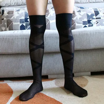 Seks erkek Egzotik İç Çamaşırı Yüksek Çorap Erkek İç Çamaşırı Gece Kulübü Diz Dimi Çapraz Şeffaf İnce Uzun Seksi Çorap