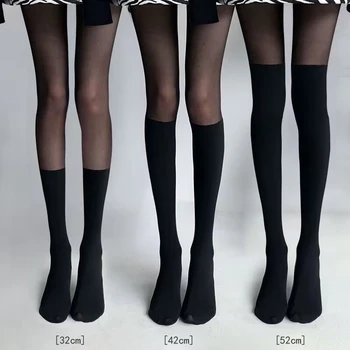 Seksi Ekleme Çorap kadın İnce Uzun Tüp Çıplak Bacaklar Artefakt Anti-kanca Siyah İpek Buzağı diz Üstü Sahte Patchwork Külotlu Çorap