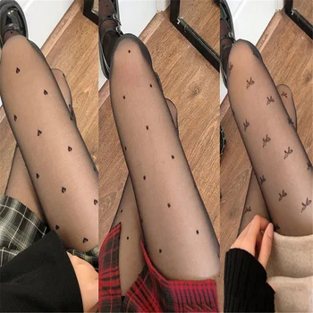 Seksi Kadın Külotlu Çorap Yaz Naylon Kalp Tayt Polka Dot Baskı Çorap Adım Ayak Dikişsiz Örgü Çorap