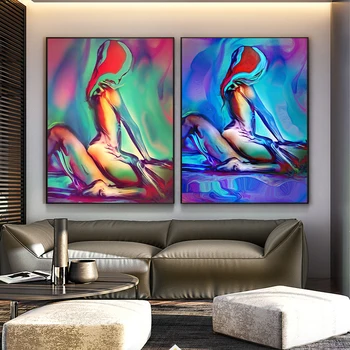 Seksi Kadın ve Erkek Çıplak Vücut Tuval Boyama Modern Şekil Soyut Sevgilisi Seks Posteri Duvar sanat resmi Otel Yatak Odası İçin Ev Dekor