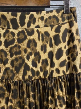 SEQINYY 100 % pamuklu etek Yaz Bahar Yeni Moda Tasarım Kadın Pist Yüksek Kalite Vintage Leopar Baskı Sicilya A-Line