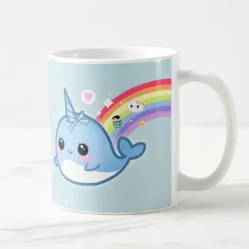 Sevimli Kawaii Narwhal Unicorn Kahve Kupa Deniz Unicorn Gökkuşağı Sparkle Yıldız Çay Bardağı Bardak Mavi Seramik Yaratıcı Çocuk Hediyeler 11OZ