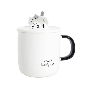 Sevimli kedi kahve kaşıklı kupa Kapak olarak kullanılabilir cep telefon tutucu yaratıcı Drinkware Kahve çay fincanları