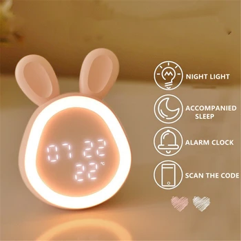 Sevimli Tavşan çalar saat USB Şarj Mini Akıllı LED Saat Gece Lambası Yatak Odası Başucu Elektronik Saat Çocuklar için Masa Saati