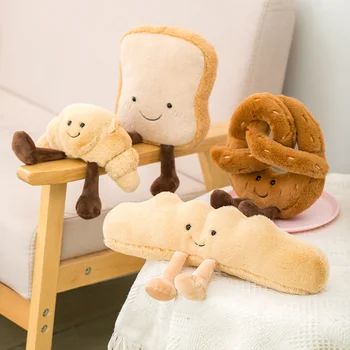 Sevimli tost ekmeği Simit Kruvasan peluş oyuncaklar Dolması Gıda Ekmek Yumuşak Peluş Bebek Dolması kanepe yastığı Çocuklar için Doğum Günü Hediyeleri