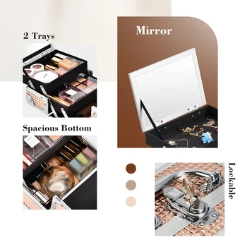Seyahat Makyaj Çantası Taşınabilir Kozmetik Saklama Organizatör Kutusu Unicorn Takı Manikür Vanity Güzellik Bavul Ayna ile Kızlar için