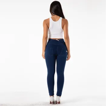 Shascullfites Melodi Orta Rise Süper Streç Skinny Jeans Anne Kot Koyu Mavi Çekme Düz Bacak Bum Kaldırma Jeggings Kadın
