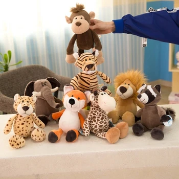 Simüle Orman Hayvanları peluş oyuncaklar Dolması Gerçekçi Aslan Kaplan Fil Maymun Leopar Zürafa Rakun Bebek Çocuk Hediye Araba Dekor