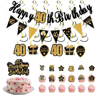 Siyah Altın Mutlu Doğum Günü Bronzlaşmaya Yazı Afiş Asılı Çelenk 30/40/50 / 60th Yetişkin Doğum Günü Dekorasyon Yıldönümü Parti Dekor