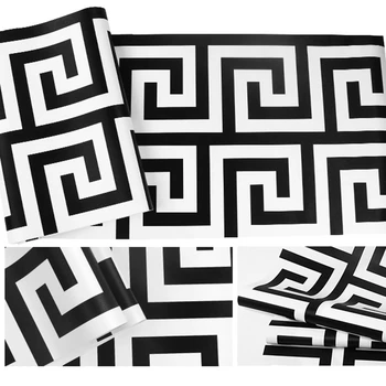 Siyah Beyaz Geometrik duvar kağıdı ruloları Lüks Büyük Yunan Anahtar Duvar Kağıtları Ev Dekor Oturma Odası ve Yatak Odası İçin